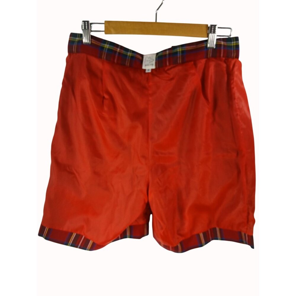 Vintage Bean Dog Red Tartan Plaid High Waisted Pleated Shorts M Womens School - Picture 8 of 8